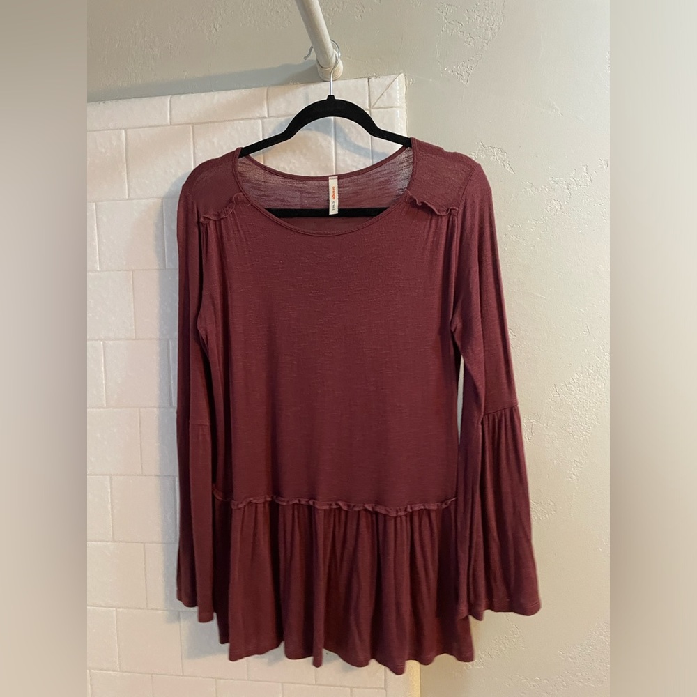 Maroon Long Sleeve Peplum Top